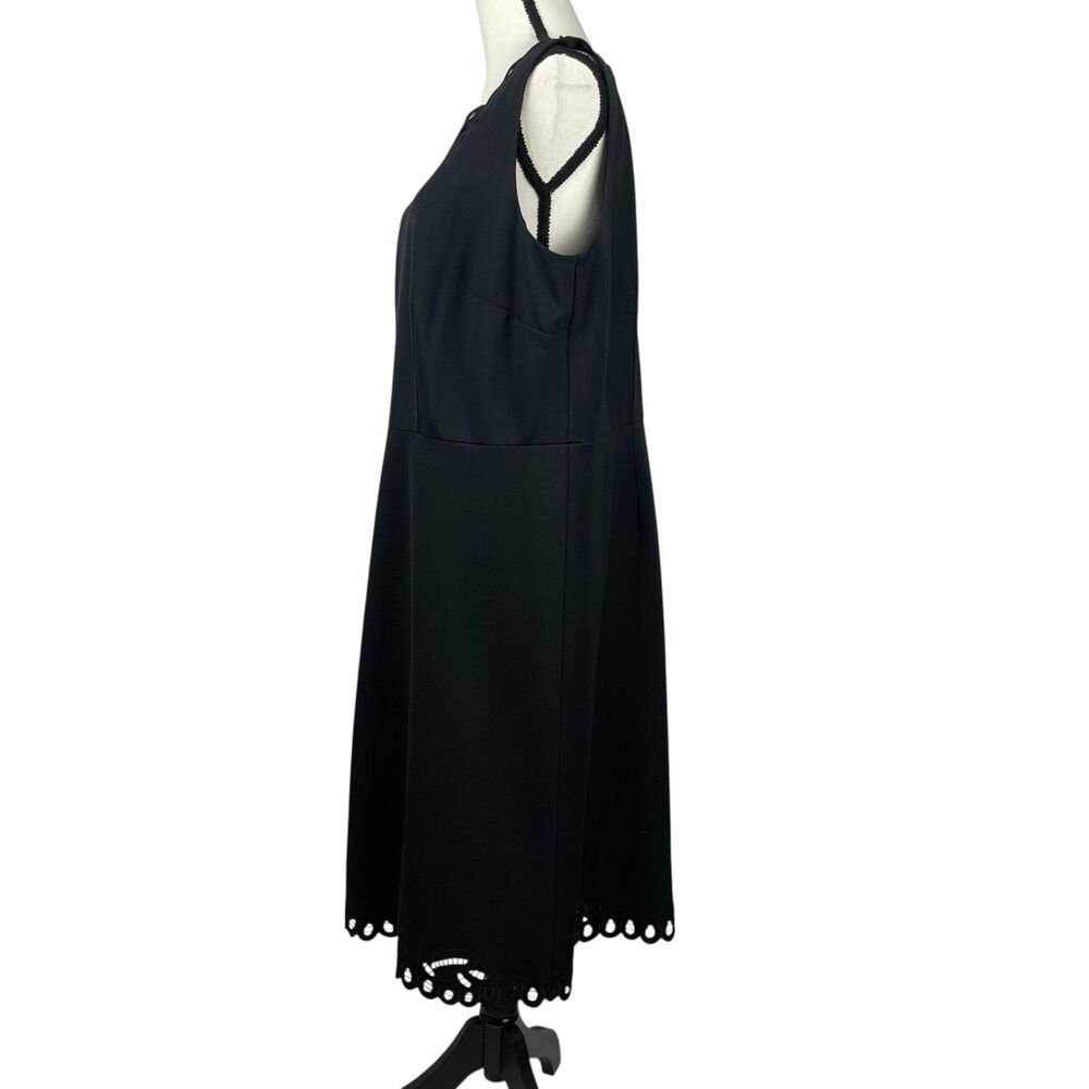 Talbots Fit & Flare Dress 14W Black Sleeveless Scallop Eyelet Trim Embroidered - Picture 5 of 10